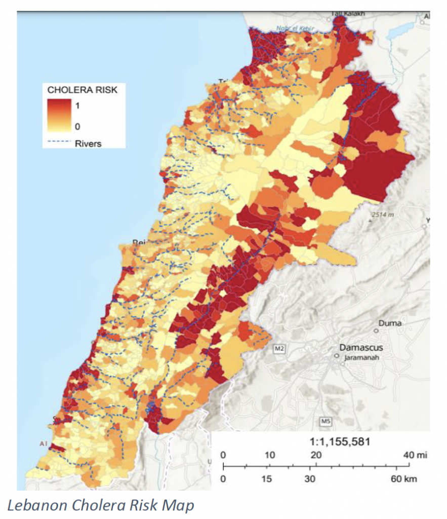 خريطة لبنان ومخاطر انتشار الكوليرا